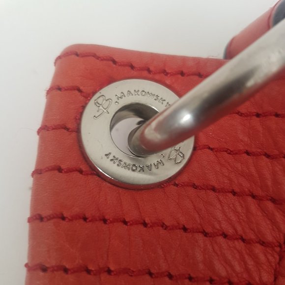 B Makowsky Red Orange Color 100% Leather Shoulder Bag Purse Pockets Zipper 93 - Picture 9 of 16